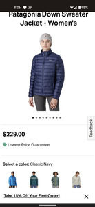 Patagonia Down Sweater Jacket Classic Navy NWT women's
